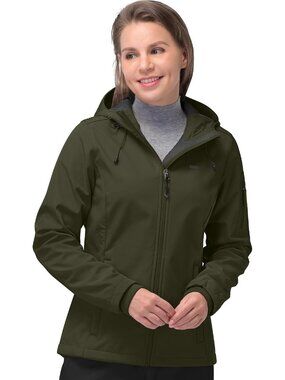 〽️Women's Taupe Green Softshell Fleece Lined Hooded Waterproof Jacket